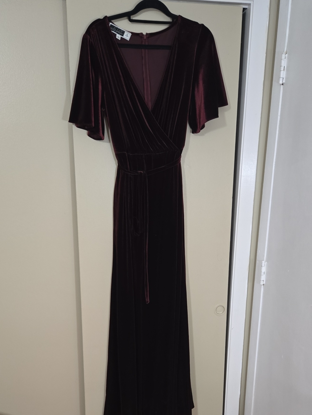 Celebrate By DB Studios Velvet Flutter Sleeve Faux Wrap Maxi Dress Size 16